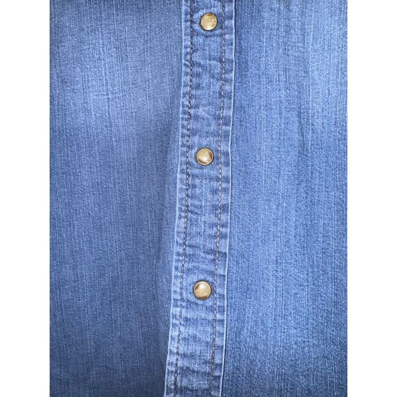 Wrangler Chambray Pearl Snap Button Up Shirt Men's XL Fisherman Distressed Fall - Picture 8 of 9